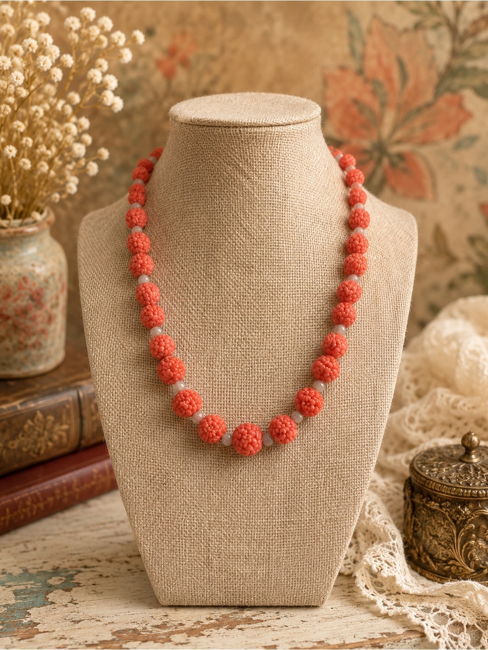 Vintage Coral Reconstituted 1930’s Bead Necklace